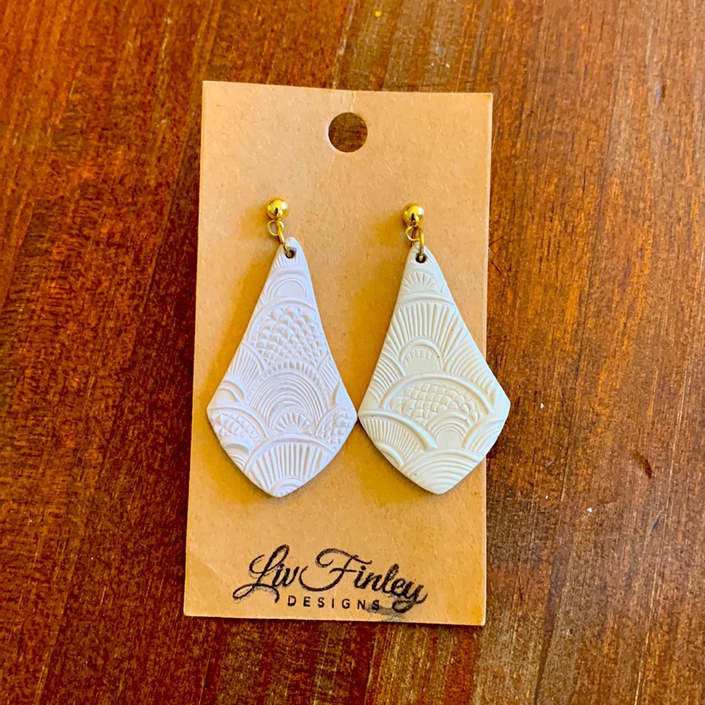 Liv Finley Designs Polymer clay earrings. Off white